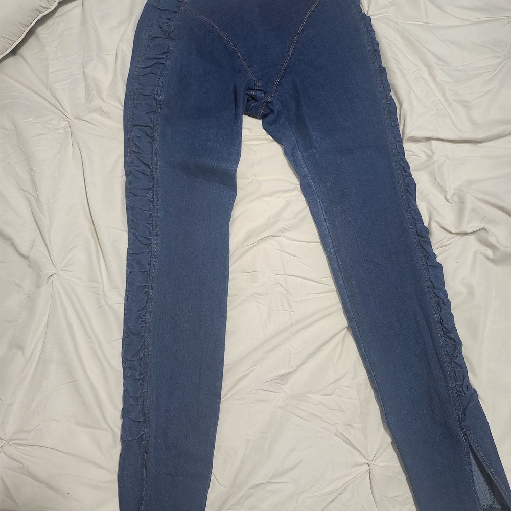 Denim Ruffle Two-Piece Set - Dark Blue - Picture 4 of 6